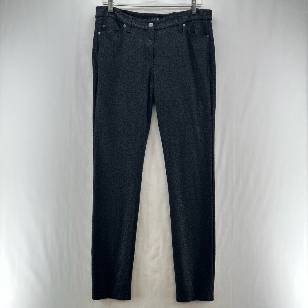 Eileen Fisher Pants Womens 12 Filigree Print Ponte Skinny Mid Rise Jegging Black